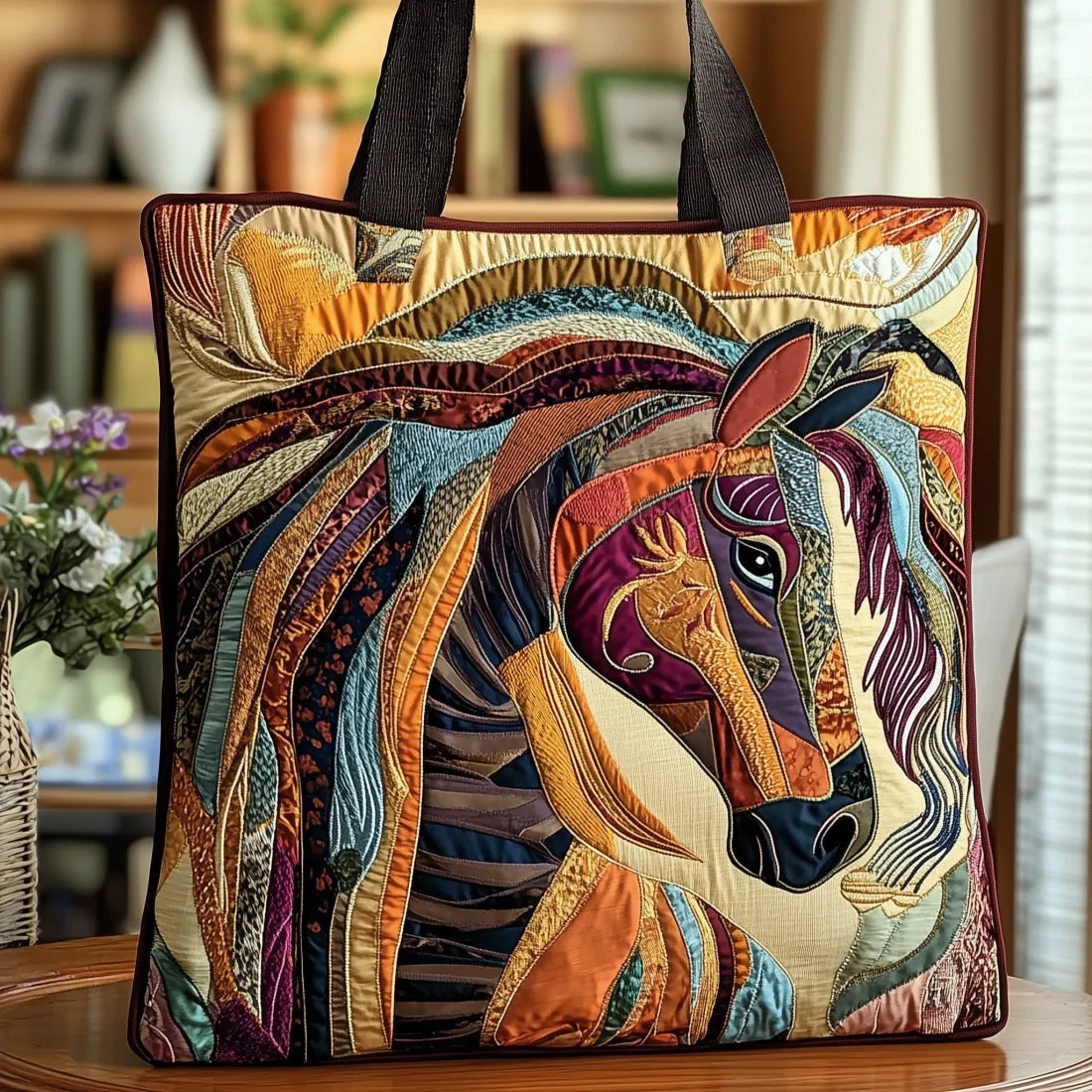 Elegant Handcrafted Mosaic Horse Satchel Bag