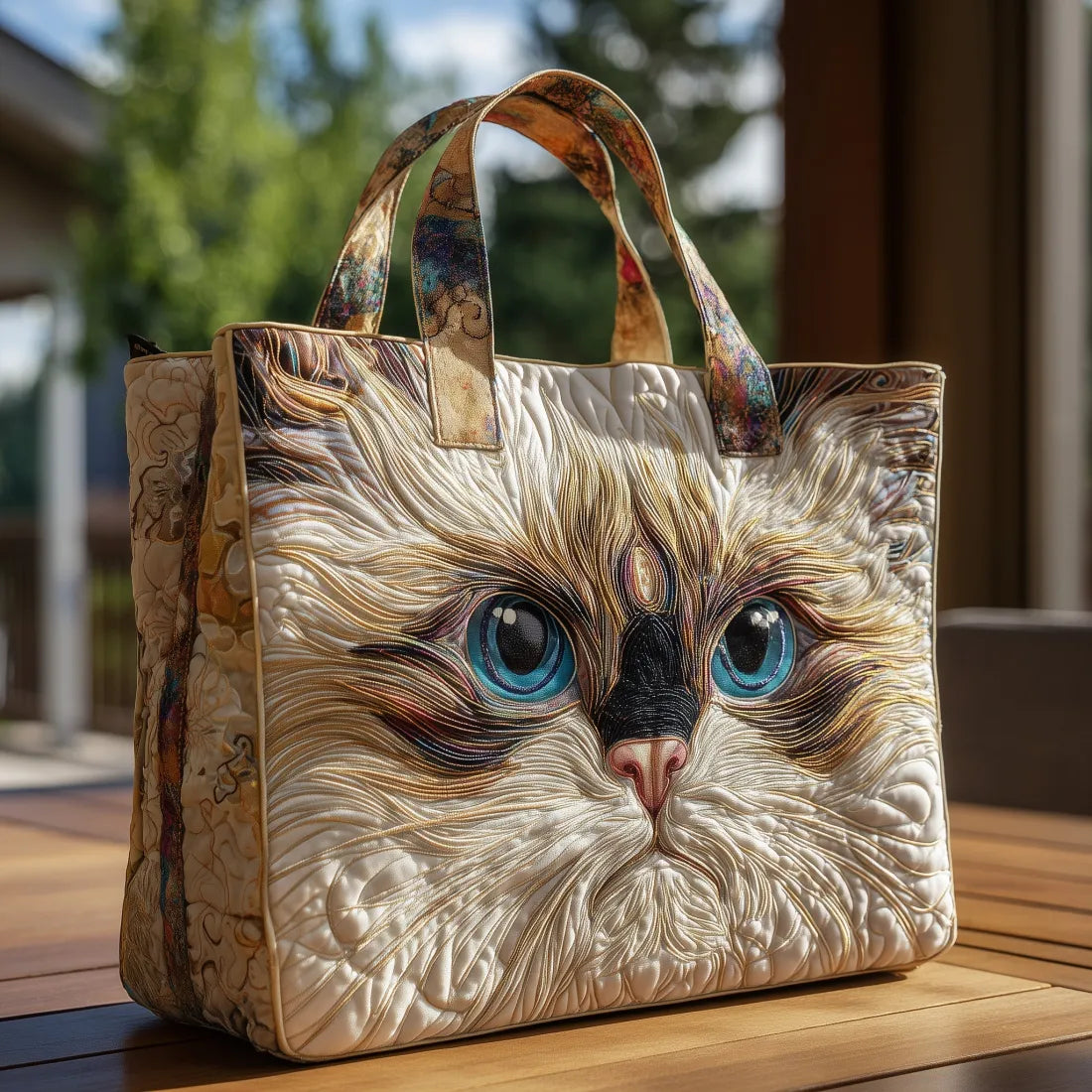Stylish Handcrafted Cat Print Tote Bag