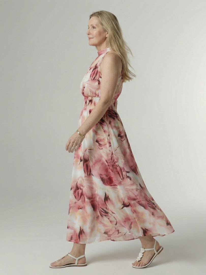 Elegant Smocked Halterneck Midi Dress Summer