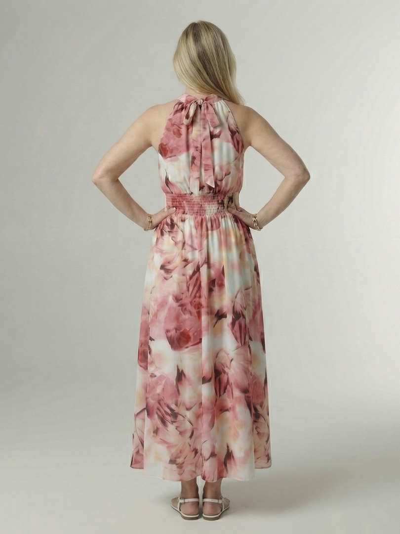 Elegant Smocked Halterneck Midi Dress Summer