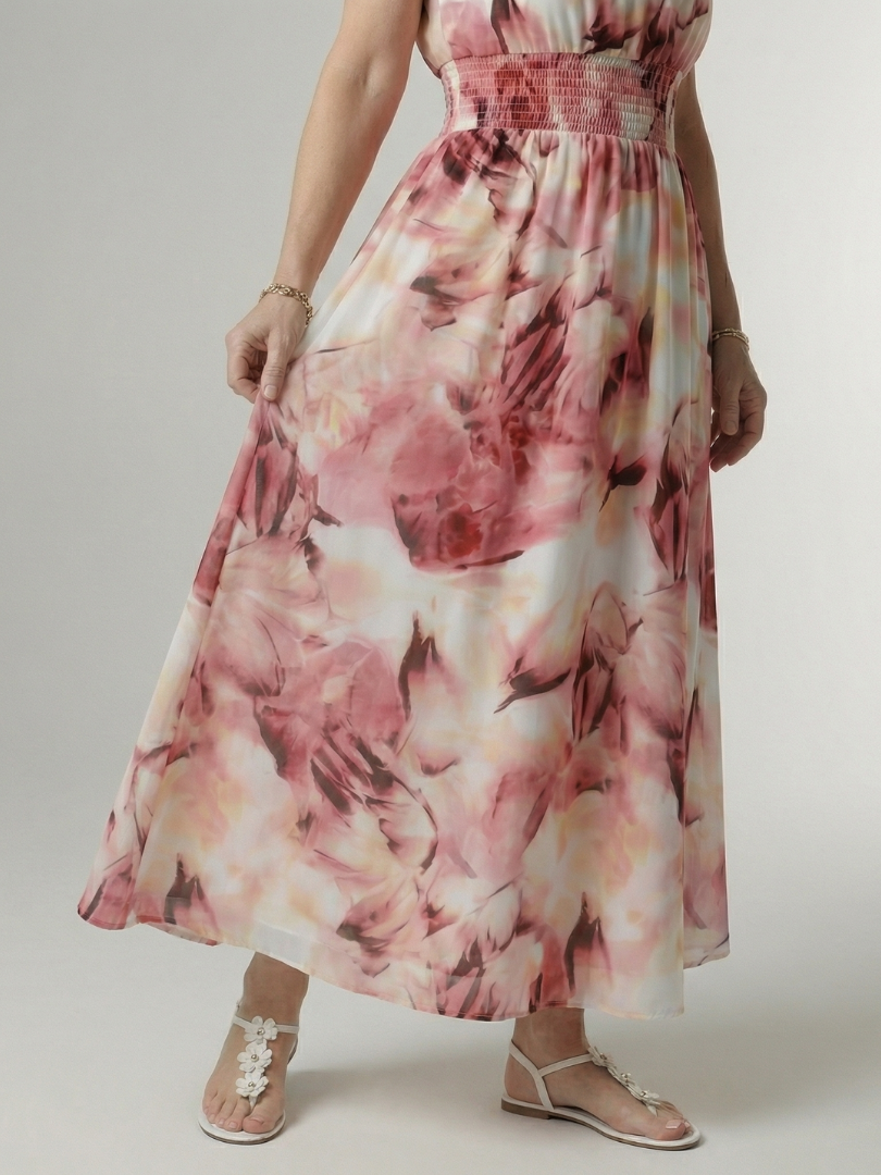Elegant Smocked Halterneck Midi Dress Summer