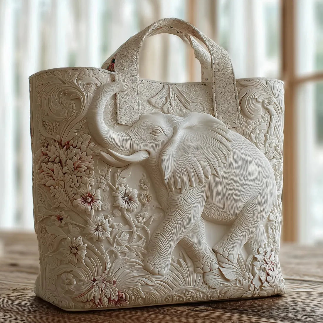Elegant Handcrafted Elephant Motif Summer Tote Bag