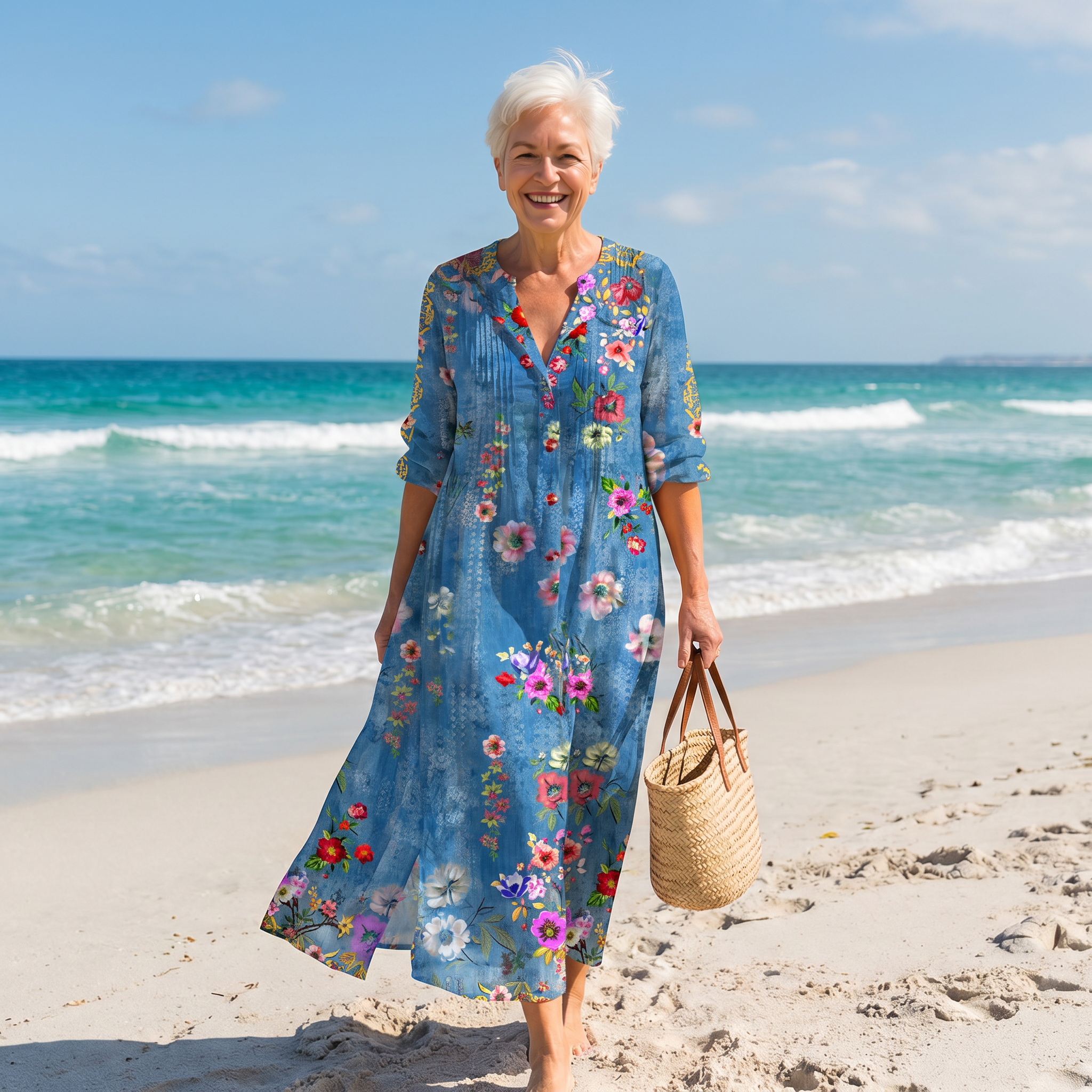 Elegant Floral Maxi Dress Summer Lightweight Fabric Flowy Fit