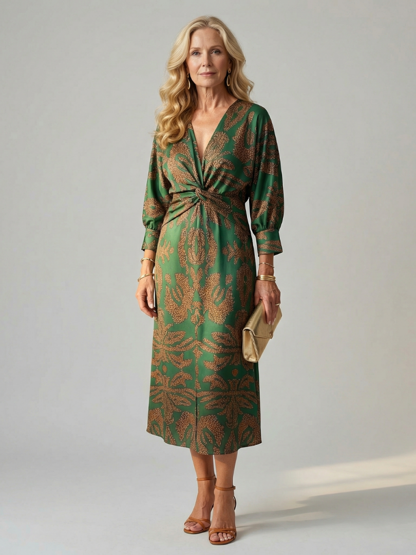 Elegant Wrap Midi Dress Natural Fabric Relaxed Summer Fit