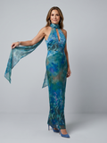 Elegant Keyhole Halter Maxi Dress Sleeveless Summer