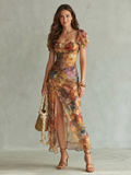 Elegant Gathered Sleeve Midi Dress with Side Slit Summer