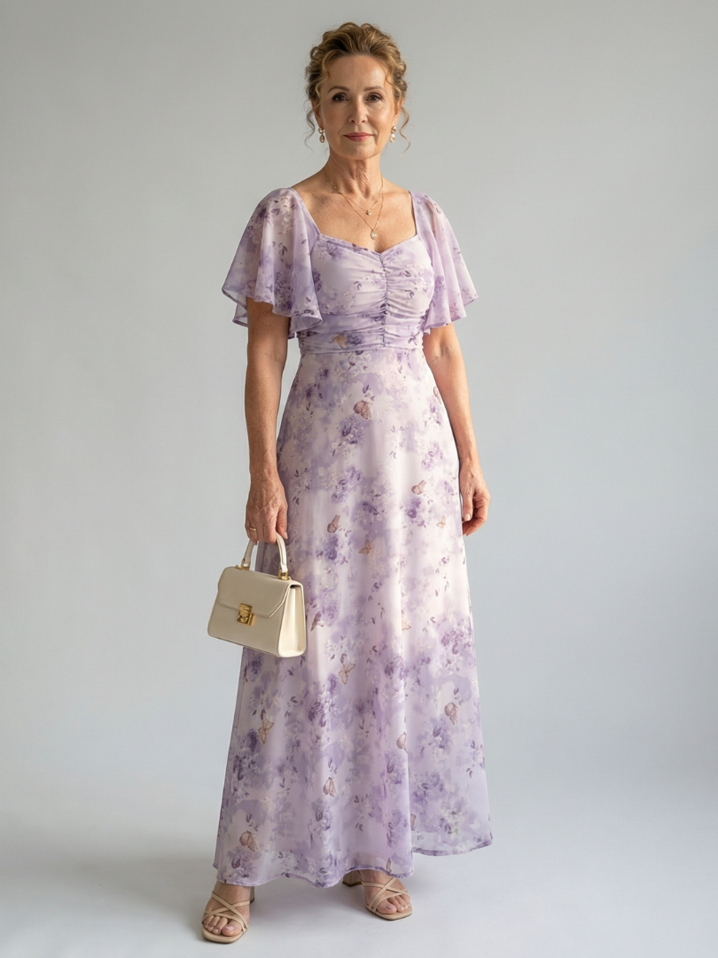 Elegant Flutter Sleeve Midi Dress Lightweight Summer Fit