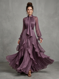Elegant Tiered Ruffle Maxi Dress with Neck Tie Detail
