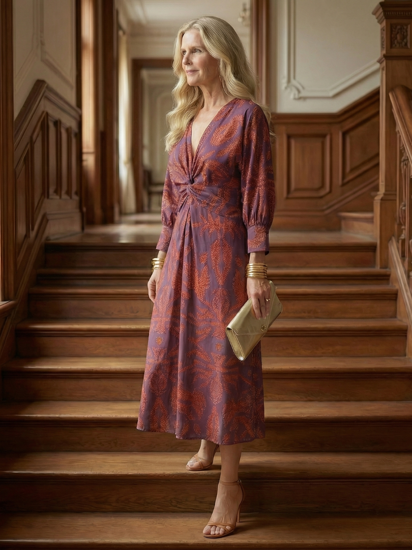 Elegant Wrap Midi Dress Natural Fabric Relaxed Summer Fit