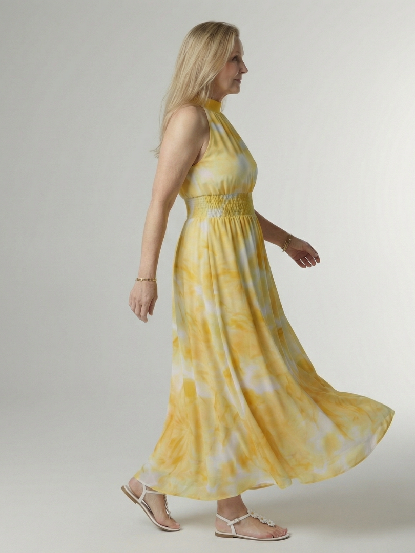Elegant Smocked Halterneck Midi Dress Summer