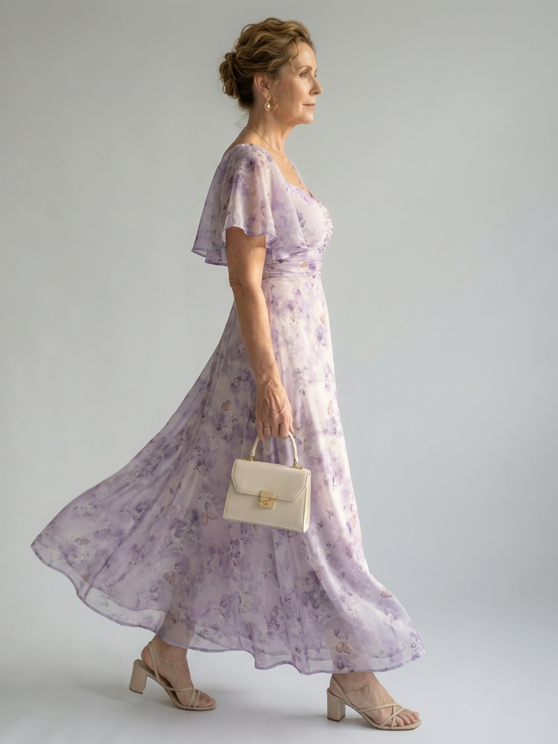Elegant Flutter Sleeve Midi Dress Lightweight Summer Fit
