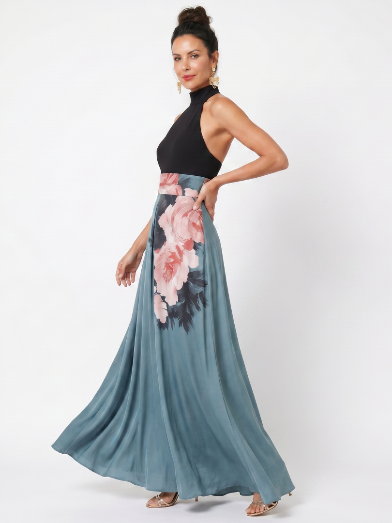 Elegant Floral Halter Maxi Dress Lightweight Summer Fit