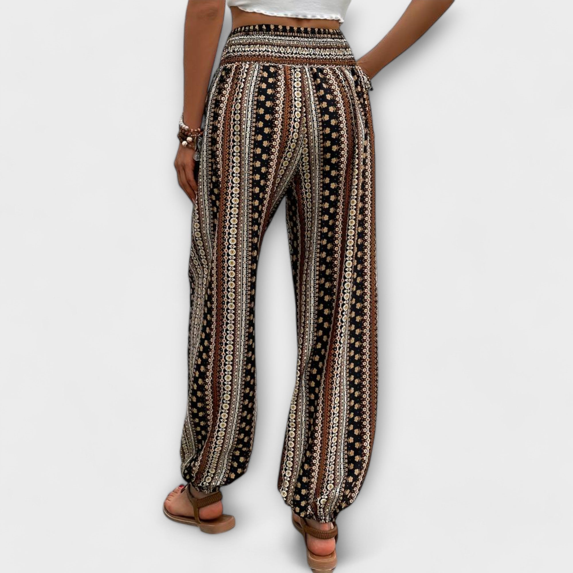 Relaxed Ethnic Print Wide-Leg Trousers Spring