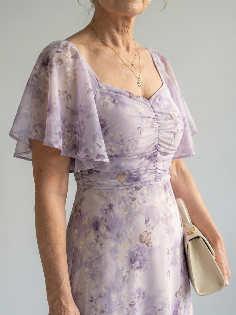 Elegant Flutter Sleeve Midi Dress Lightweight Summer Fit