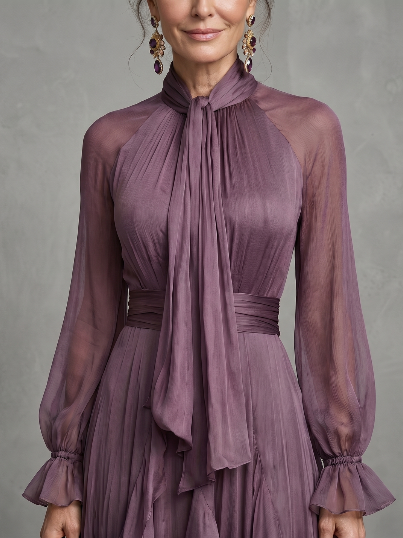 Elegant Tiered Ruffle Maxi Dress with Neck Tie Detail