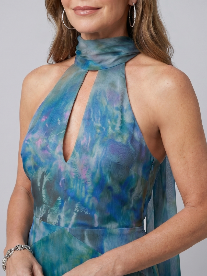 Elegant Keyhole Halter Maxi Dress Sleeveless Summer