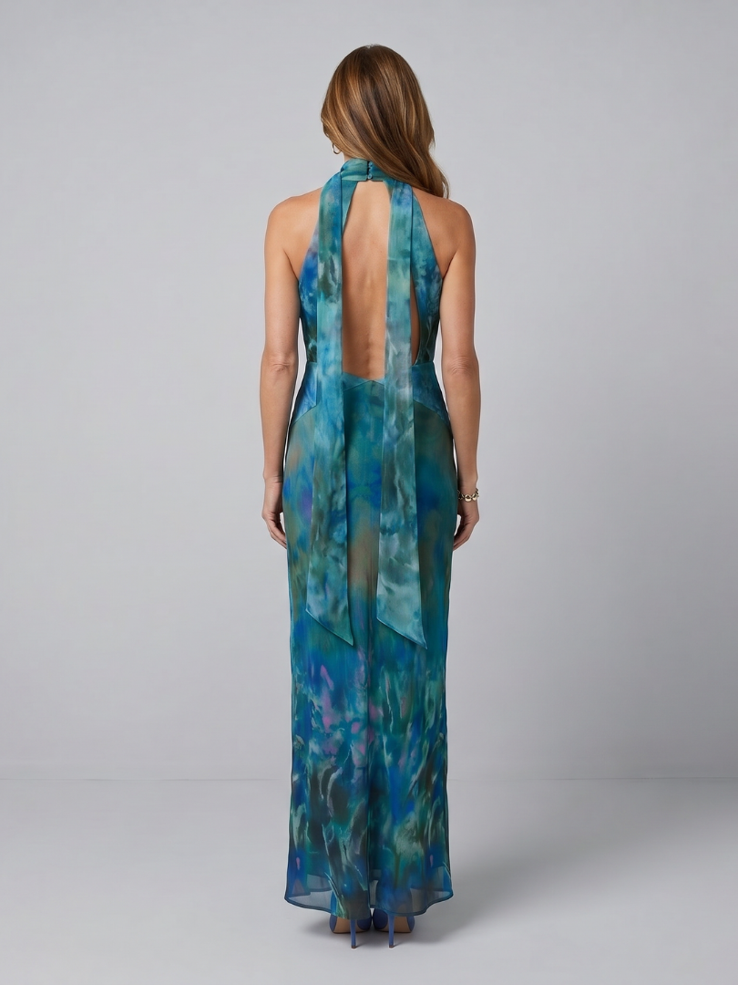 Elegant Keyhole Halter Maxi Dress Sleeveless Summer