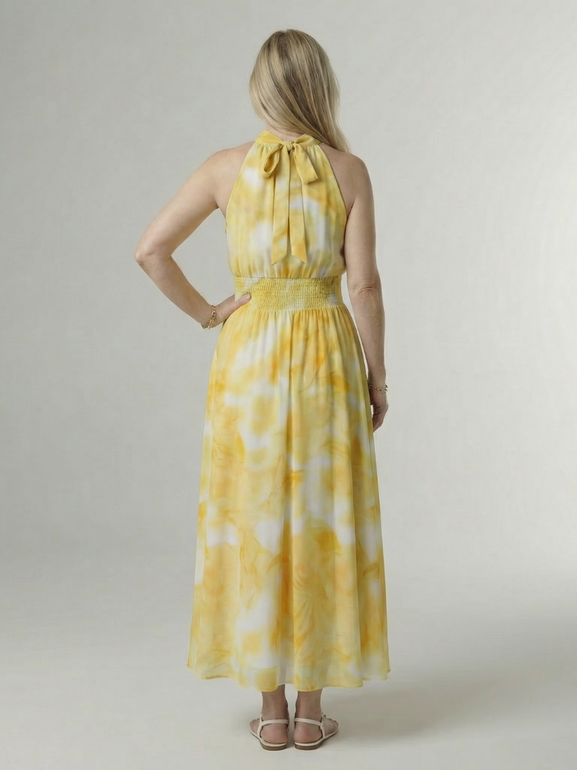 Elegant Smocked Halterneck Midi Dress Summer