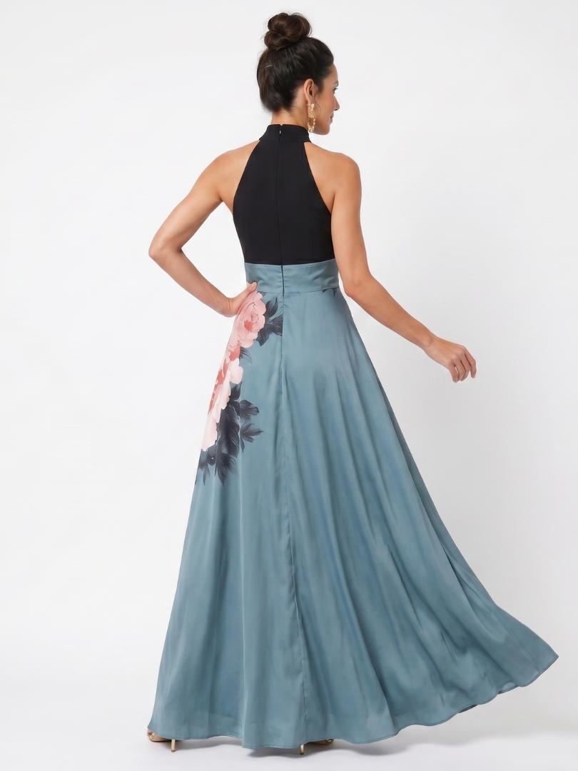 Elegant Floral Halter Maxi Dress Lightweight Summer Fit