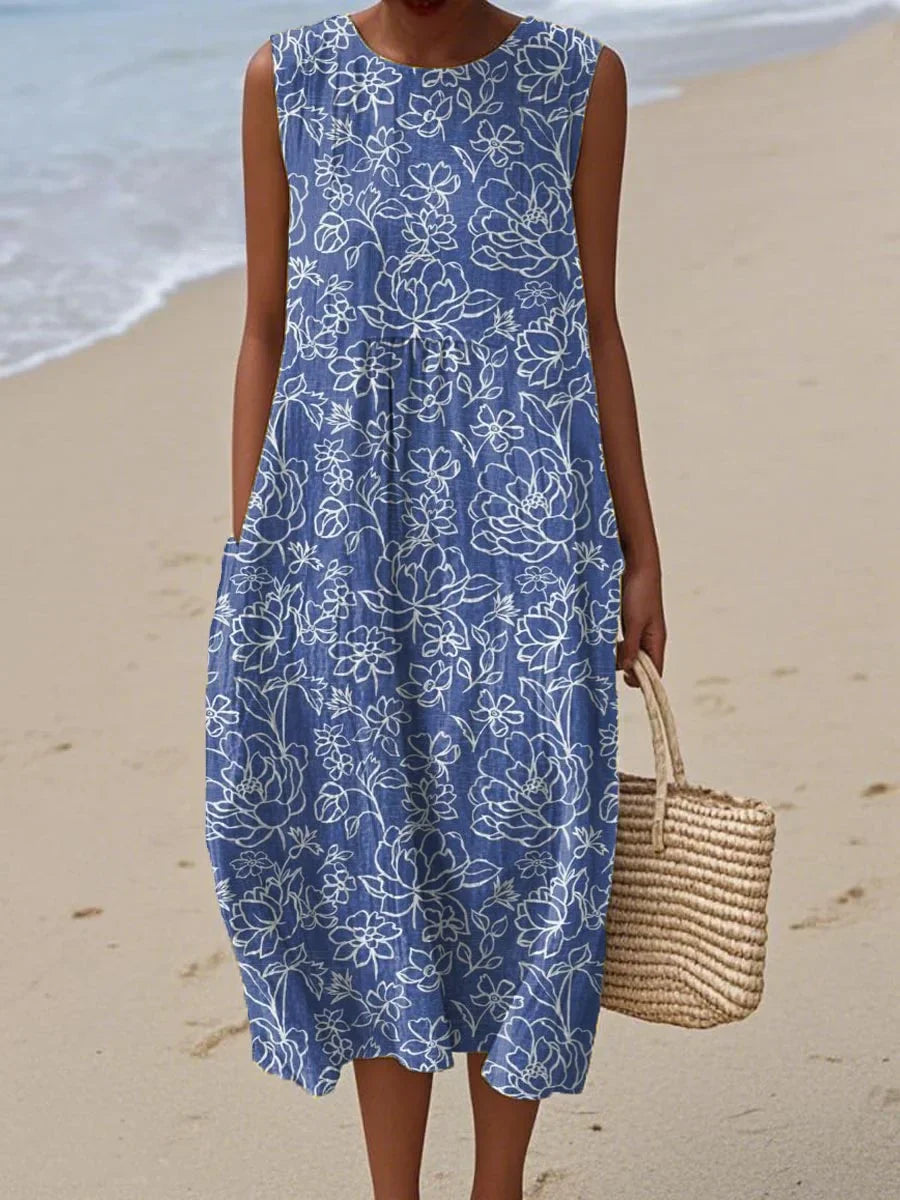 Relaxed Sleeveless Summer Dress with Pockets Lightweight Cotton Fit