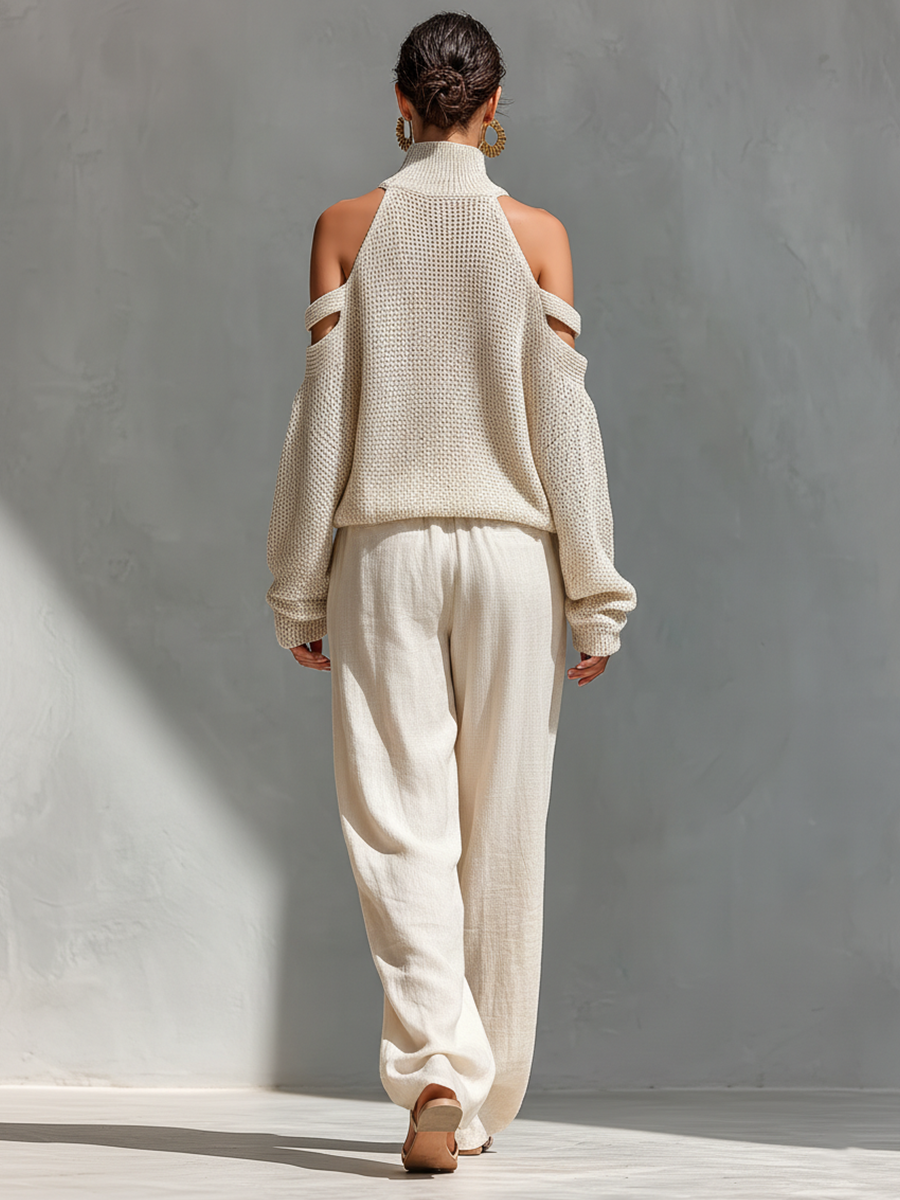Relaxed Knit Two-Piece Set Wide-Leg Trousers Autumn
