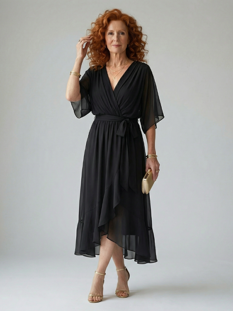 Relaxed Lightweight Drape Midi Dress Summer Fit