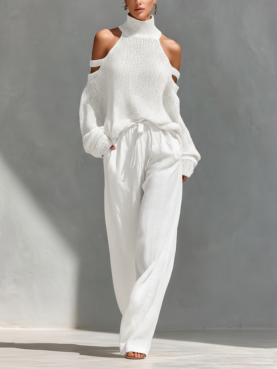 Relaxed Knit Two-Piece Set Wide-Leg Trousers Autumn