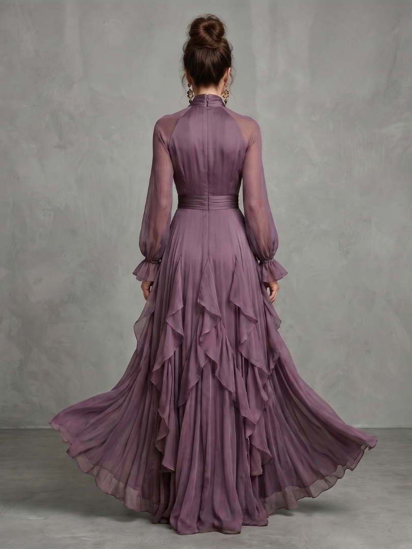 Elegant Tiered Ruffle Maxi Dress with Neck Tie Detail