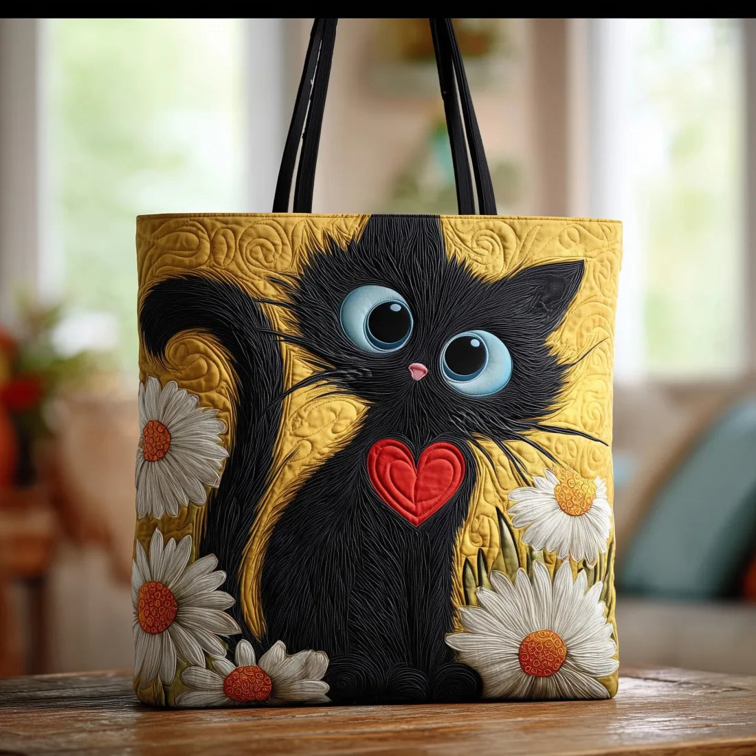 Stylish Handcrafted Cat Print Canvas Shoulder Bag Spring