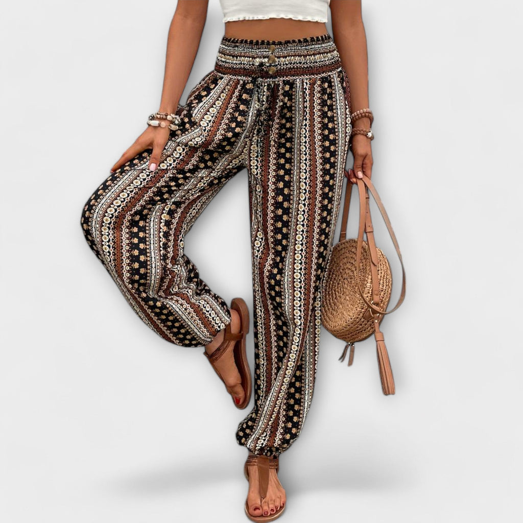 Relaxed Ethnic Print Wide-Leg Trousers Spring