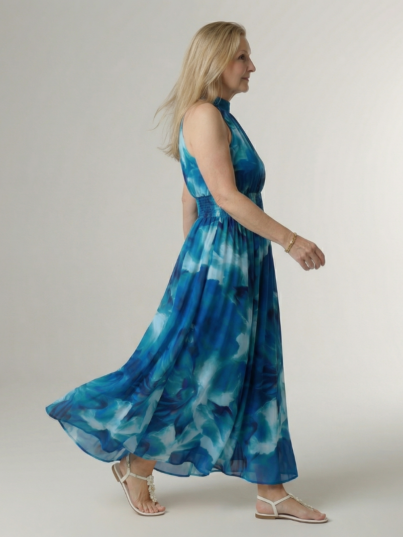Elegant Smocked Halterneck Midi Dress Summer