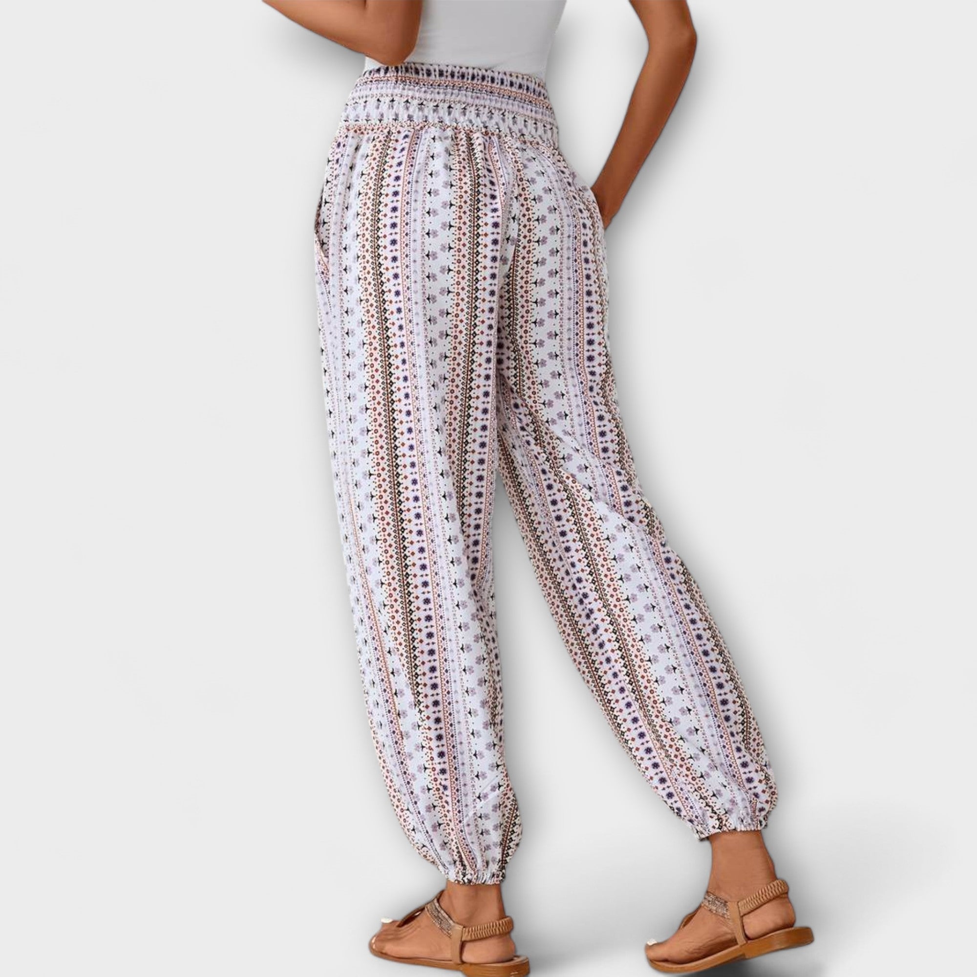 Relaxed Ethnic Print Wide-Leg Trousers Spring