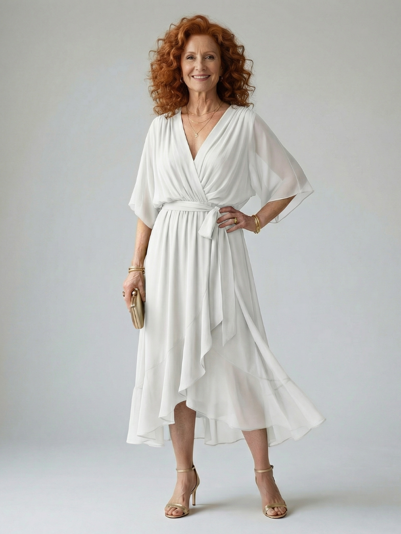 Relaxed Lightweight Drape Midi Dress Summer Fit