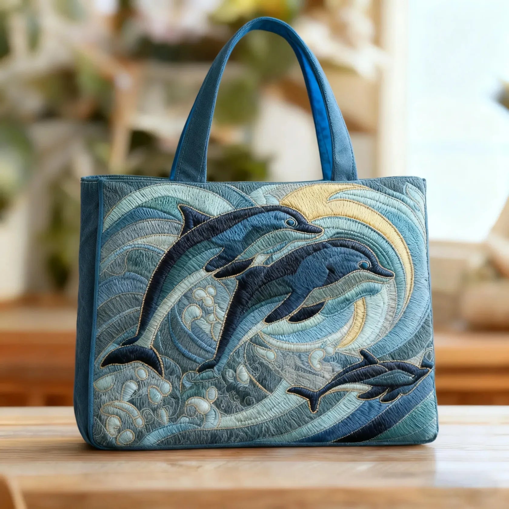 Stylish Handcrafted Dolphin Embroidered Shoulder Bag