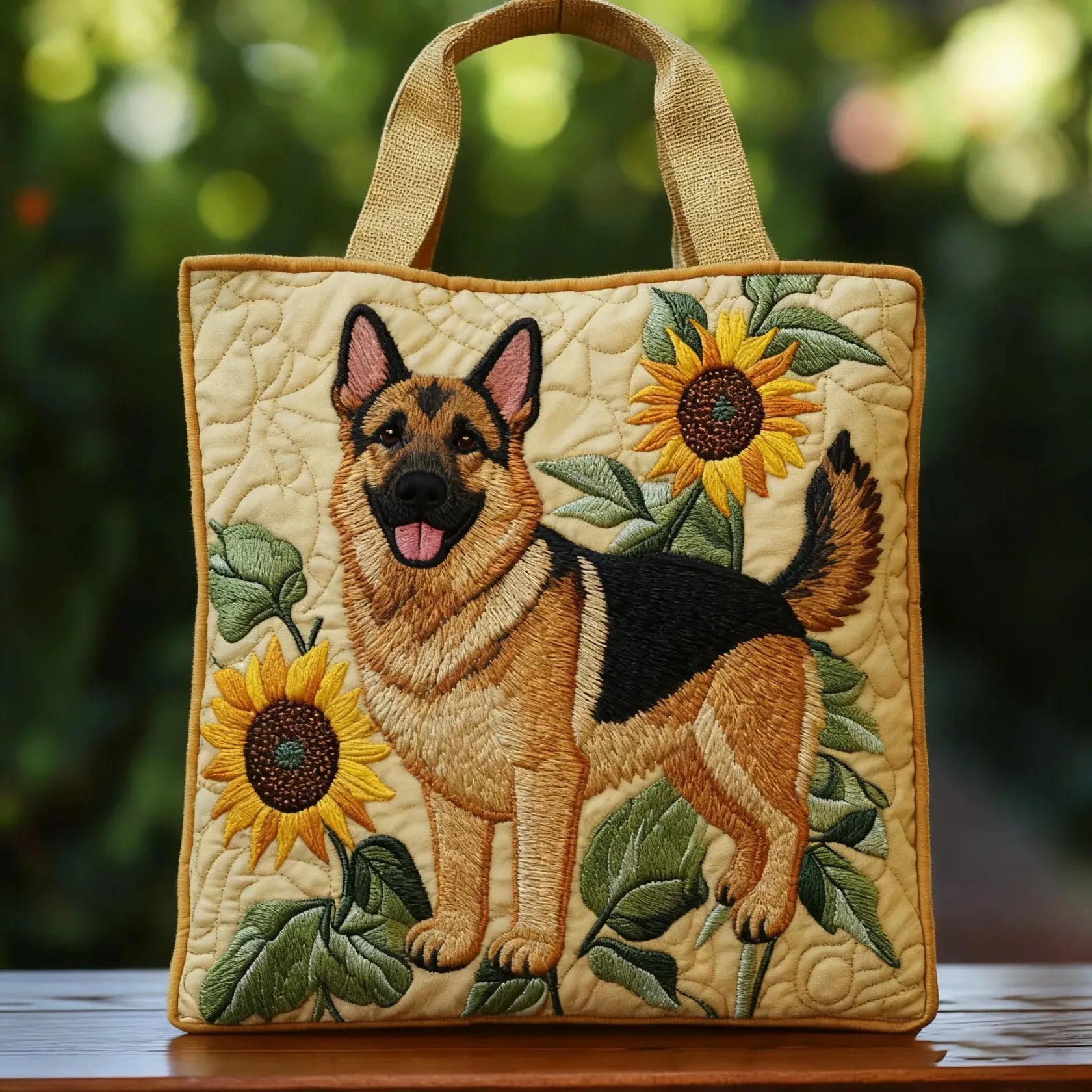 Stylish Floral Handcrafted Tote Bag with Dog Embroidery