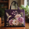 Elegant Handcrafted Lined Bag with Floral Hummingbird Embroidery