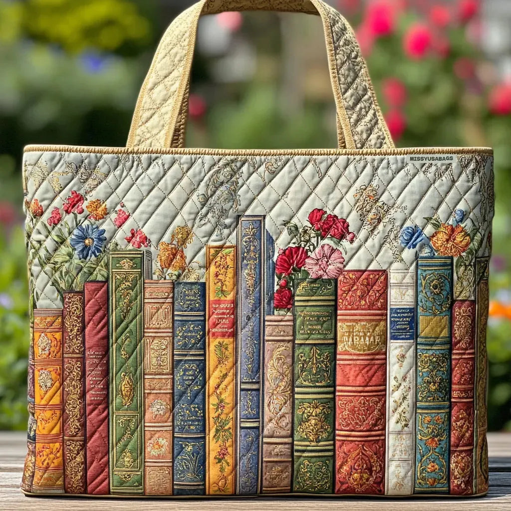 Stylish Lined Tote Bag with Enchanted Library Print