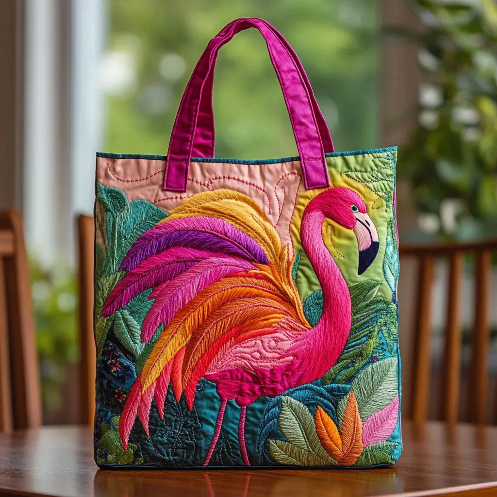 Stylish Flamingo Print Lined Shoulder Bag