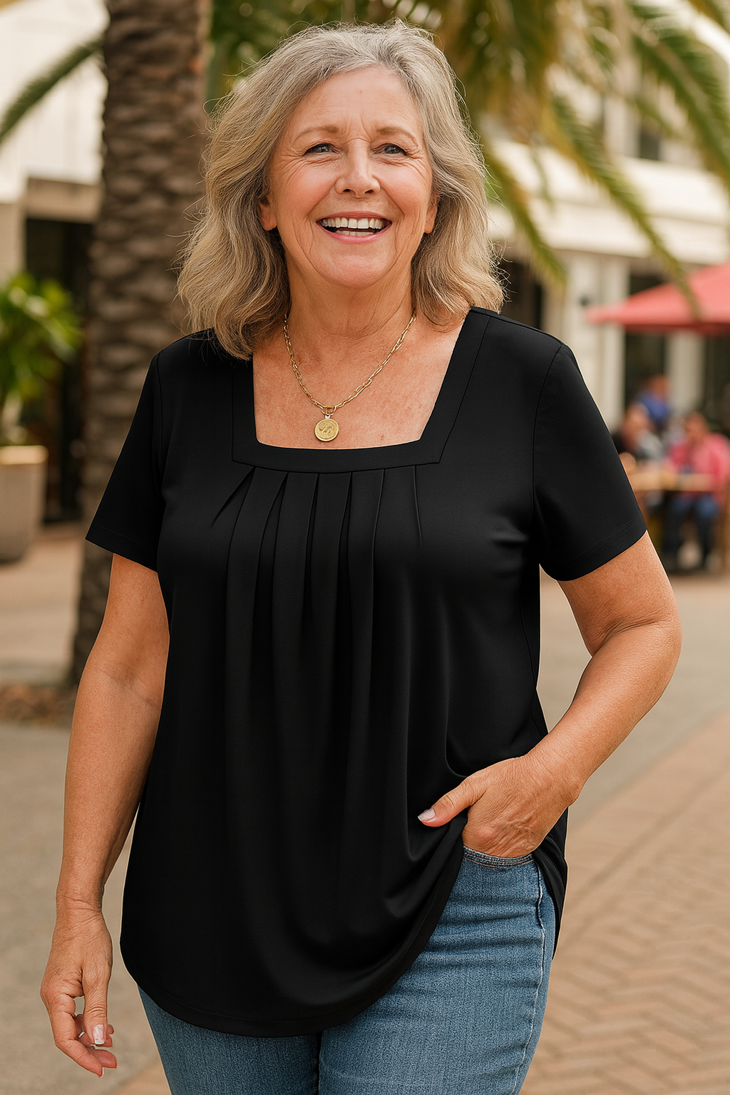 Relaxed Pleated Jersey Top Everyday Spring Fit