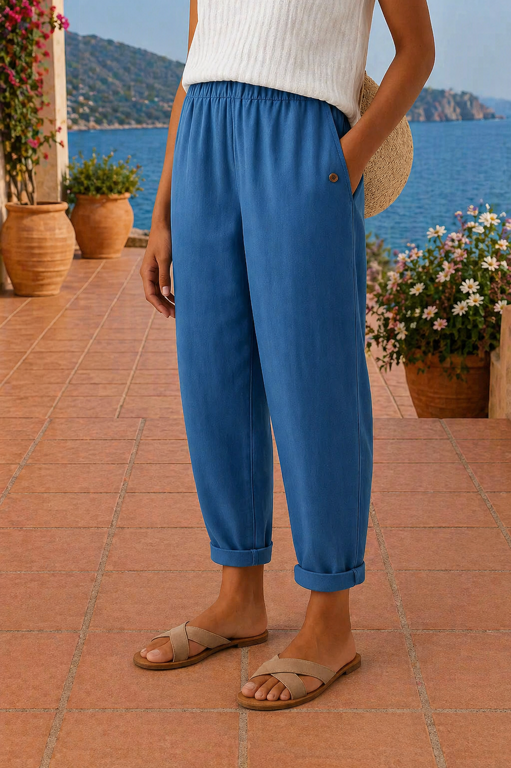 Relaxed Linen Blend Wide-Leg Trousers for Summer