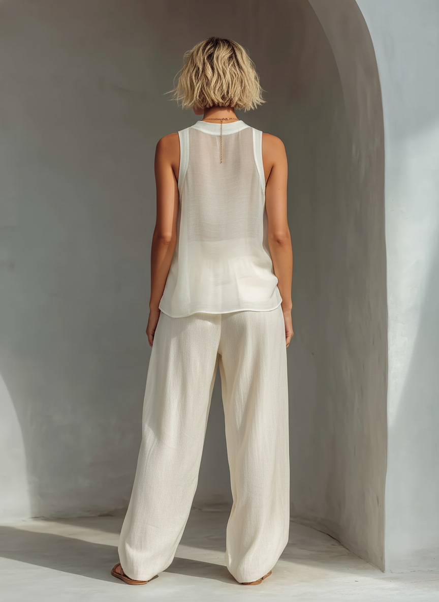 Relaxed Linen Two-Piece Set with Flowy Oversized Blouse Summer