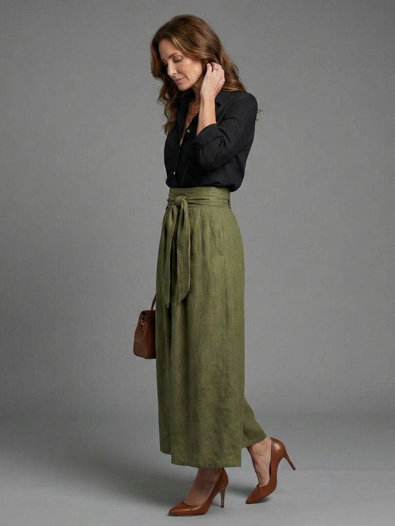 Elegant Two-Piece Midi Skirt Blouse Set