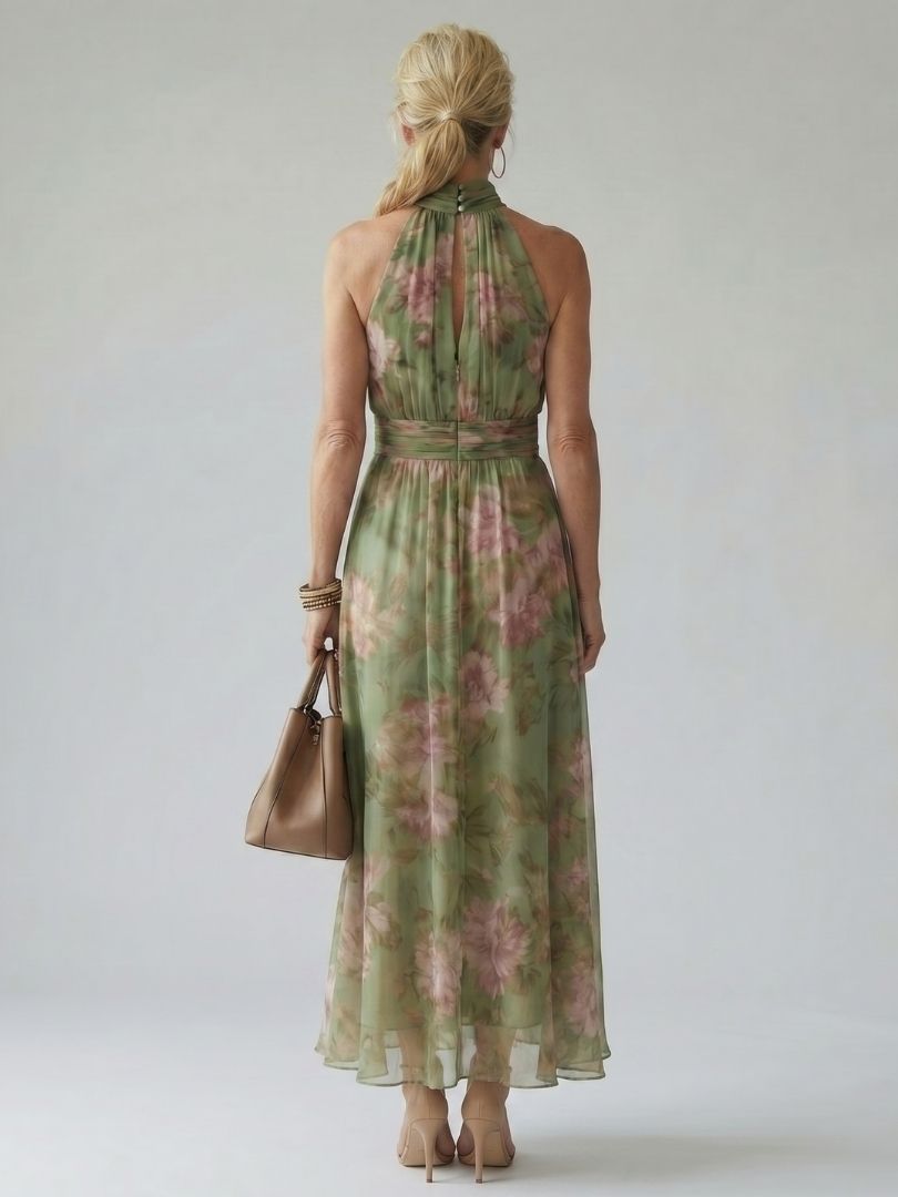 Elegant Gathered Neckline Midi Dress for Summer