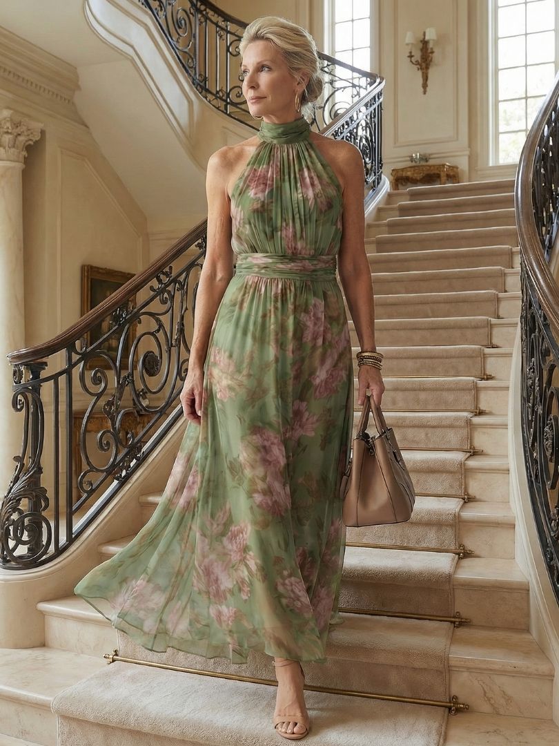 Elegant Gathered Neckline Midi Dress for Summer