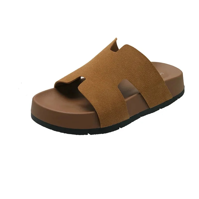 Relaxed Soft-Sole Leather Slip-On Sandal for Summer