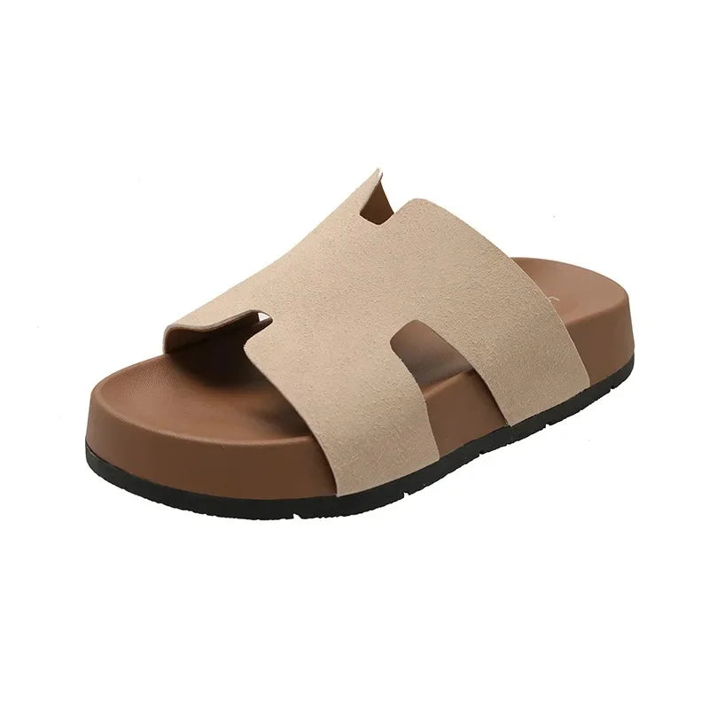 Relaxed Soft-Sole Leather Slip-On Sandal for Summer