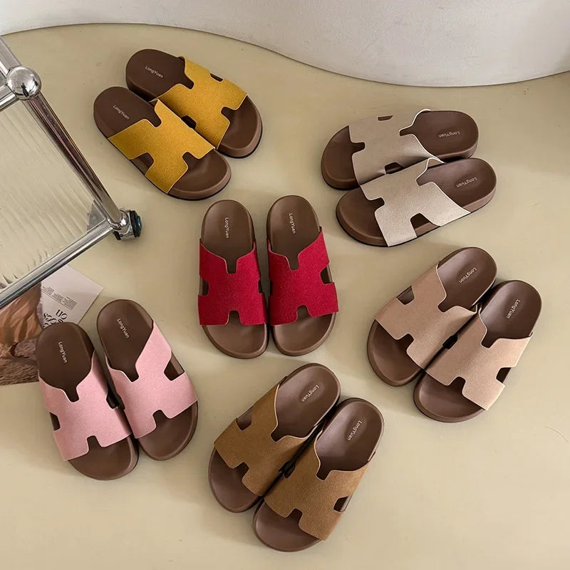 Relaxed Soft-Sole Leather Slip-On Sandal for Summer