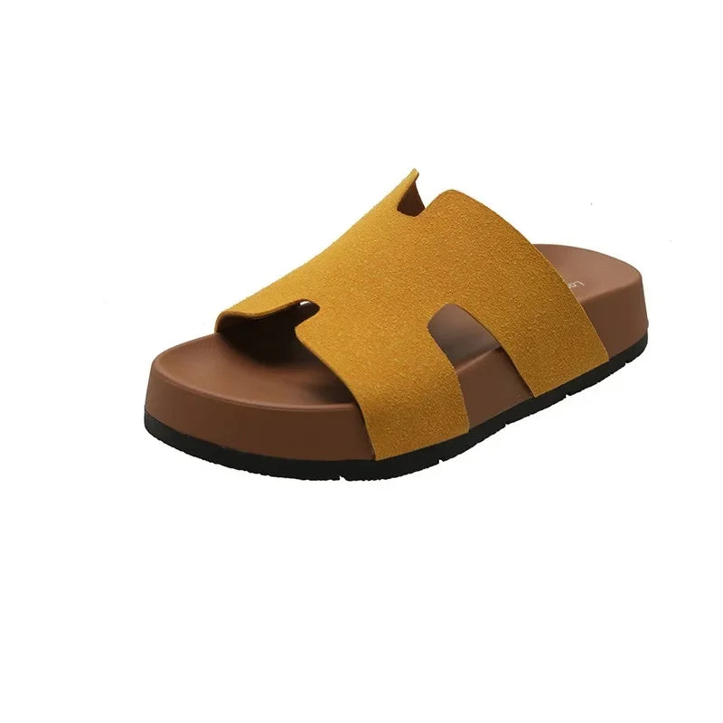 Relaxed Soft-Sole Leather Slip-On Sandal for Summer