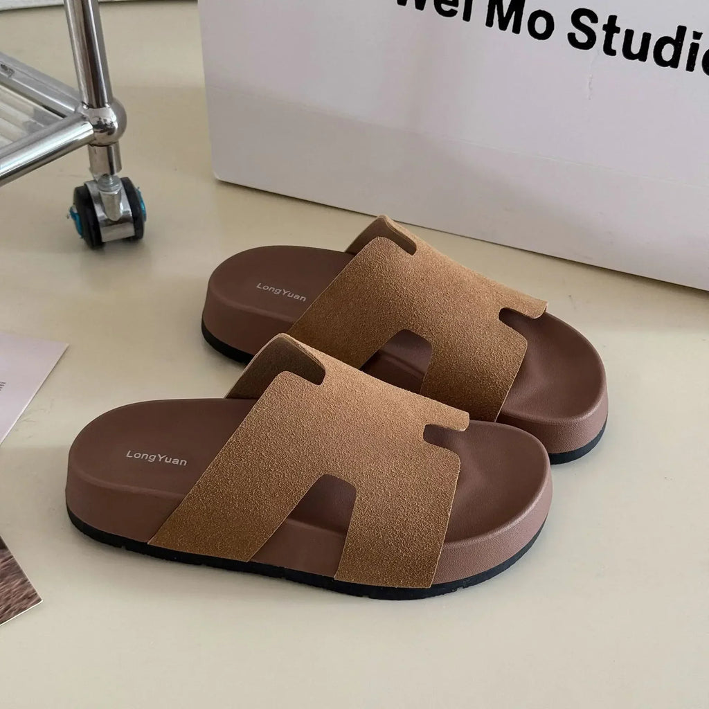 Relaxed Soft-Sole Leather Slip-On Sandal for Summer