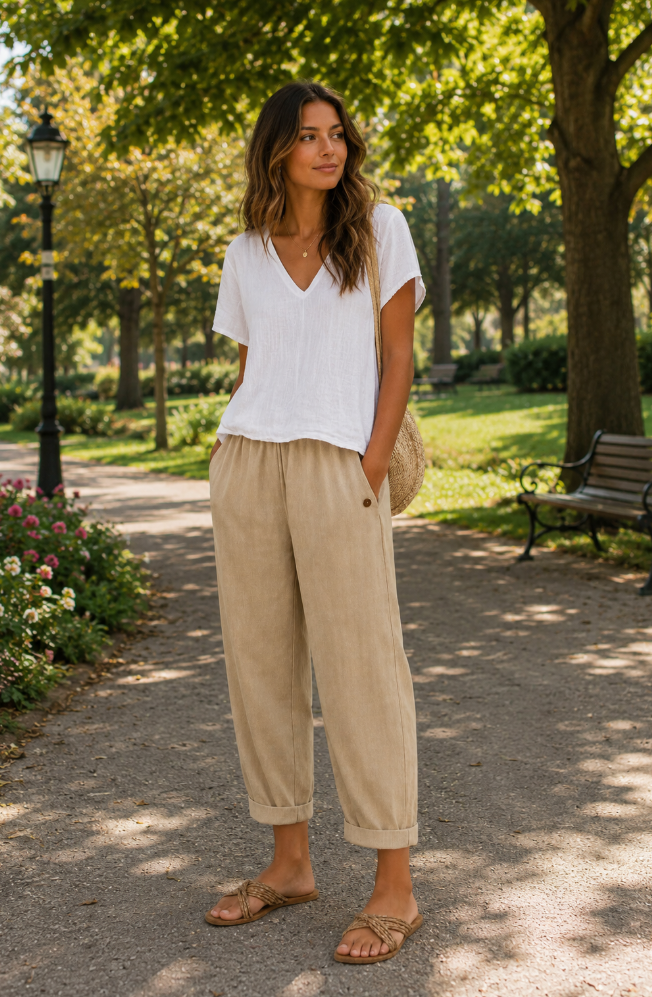 Relaxed Linen Blend Wide-Leg Trousers for Summer